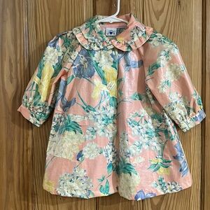 Vintage Hartstrings Floral Pink and Green Ruffle Collar Coat 2T